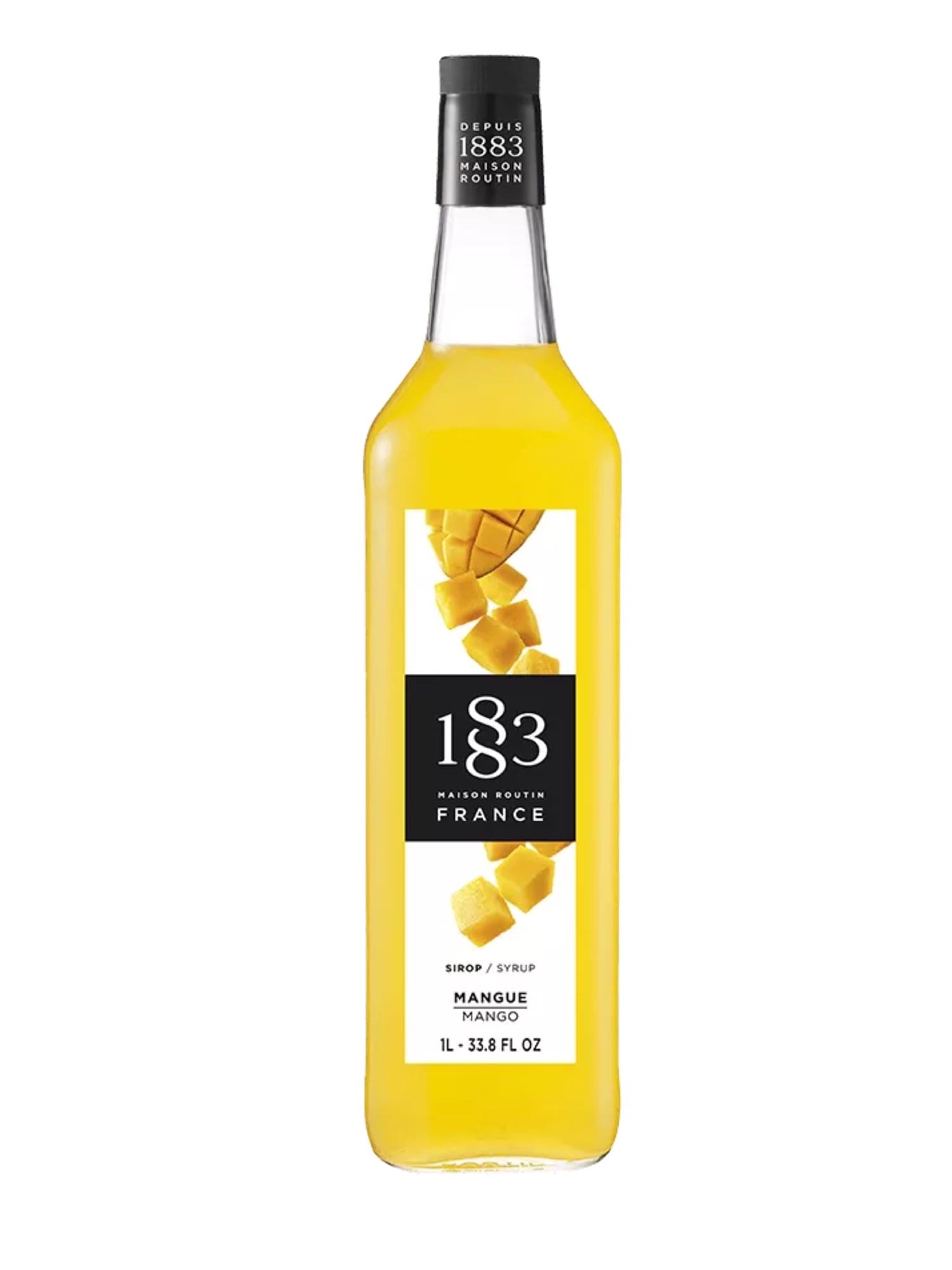 1883 mango sirup i en flaske, perfekt til at tilføje en eksotisk mangosmag til dine drikke