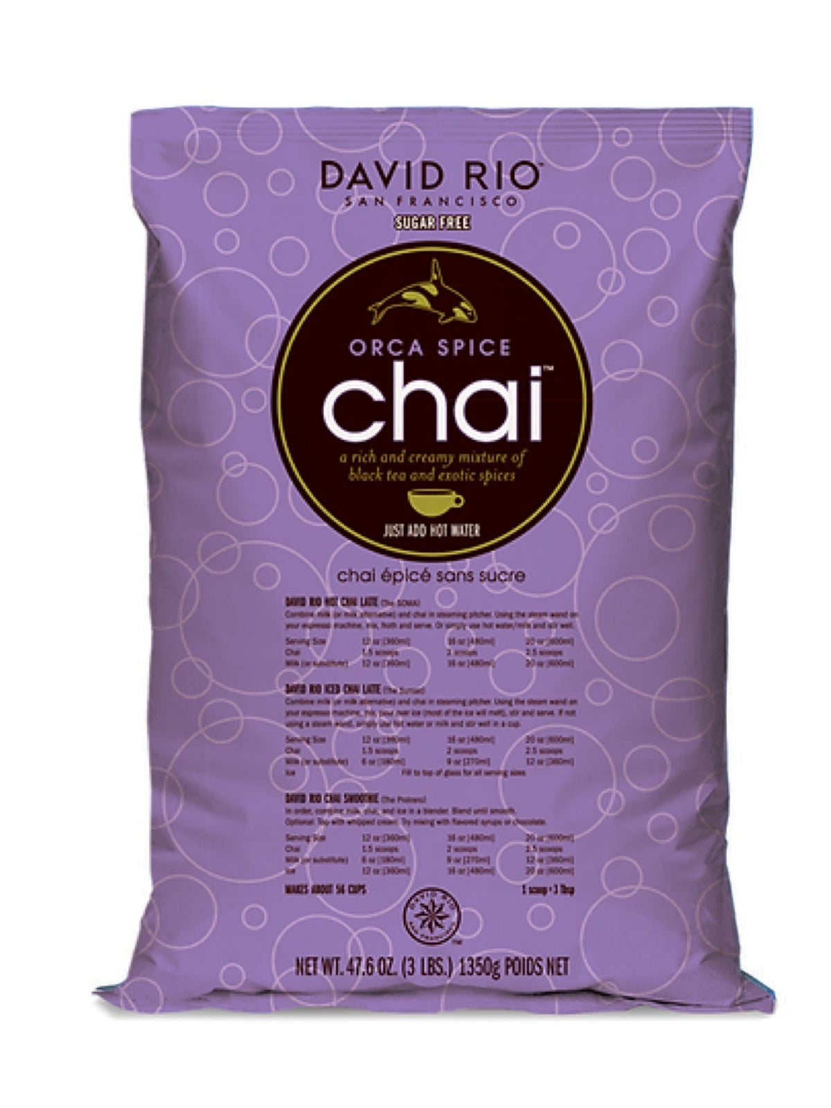 David Rio Orca Spice Chai, 1350g, ideel til chai-elskere der ønsker en sukkerfri smagsoplevelse