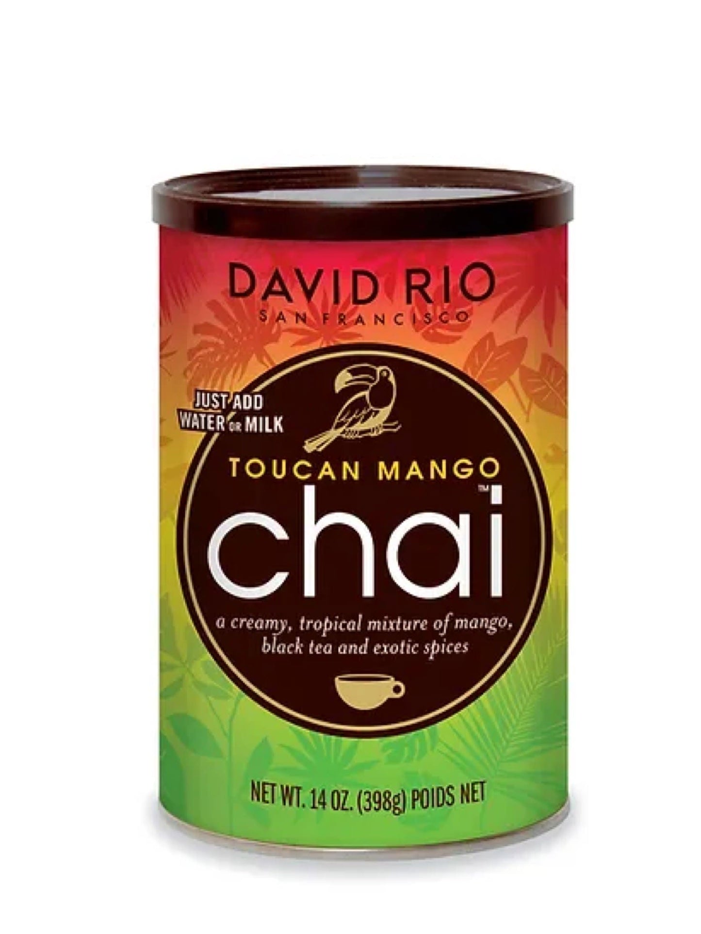 David Rio Toucan Mango Chai, 398g, en eksotisk chai-blanding med mango og krydderier.