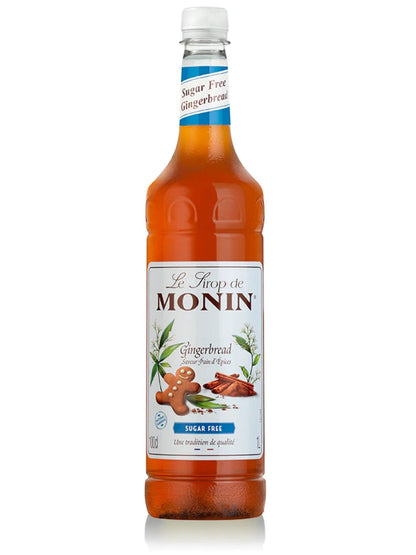 Monin Gingerbread sugarfree sirup – sukkerfri sirup med smag af julesmåkager, ideel til at skabe festlige og søde drikkevare