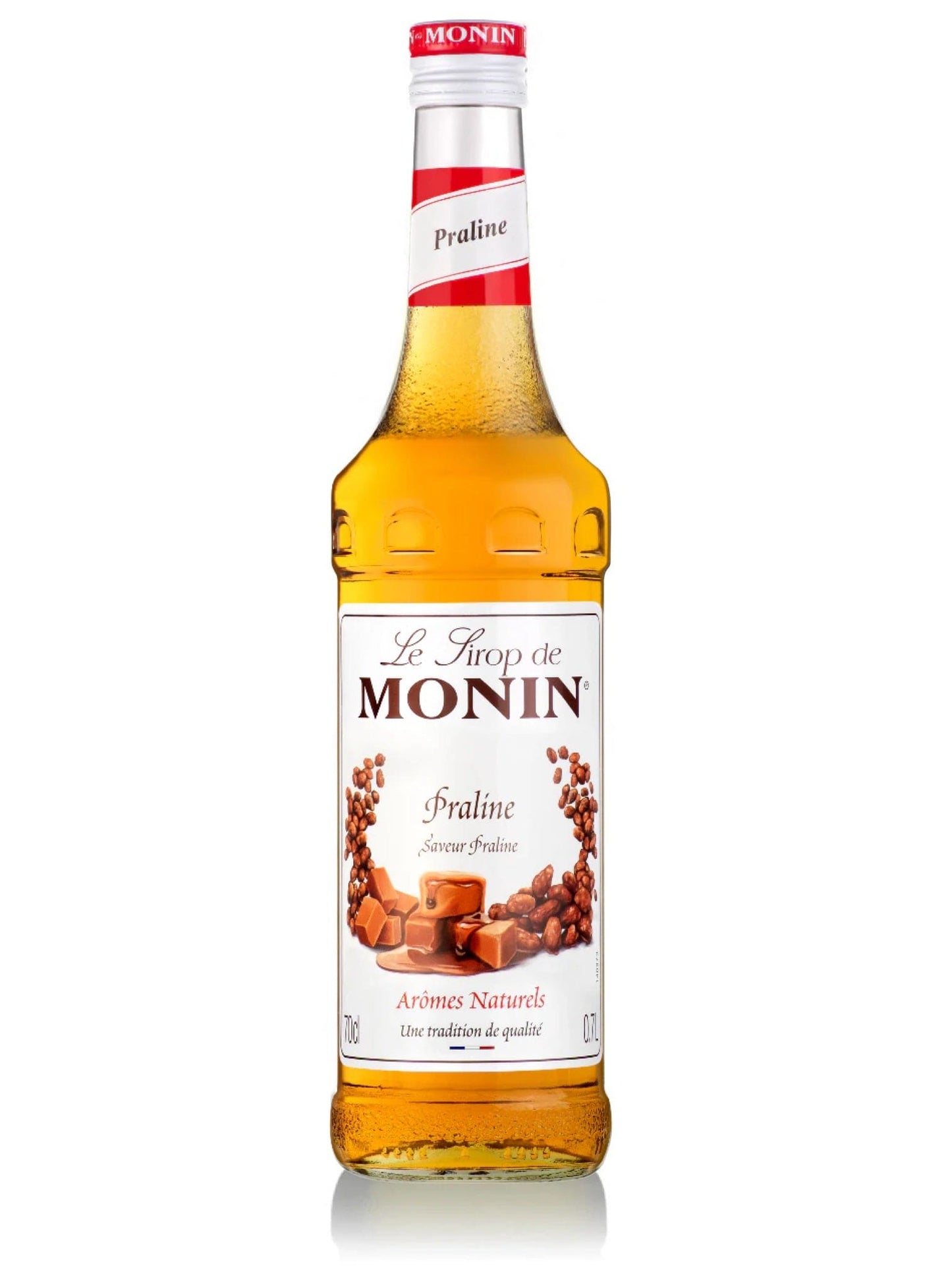 Monin Praline Sirup – fyldig sirup med smag af ristede nødder og karamel, perfekt til kaffe, cocktails og desserter