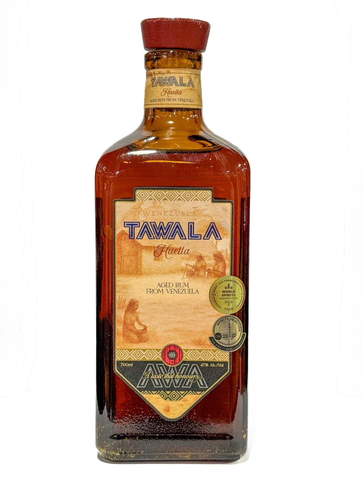 Tawala Huella rom 70 cl, flaske set forfra på hvid baggrund