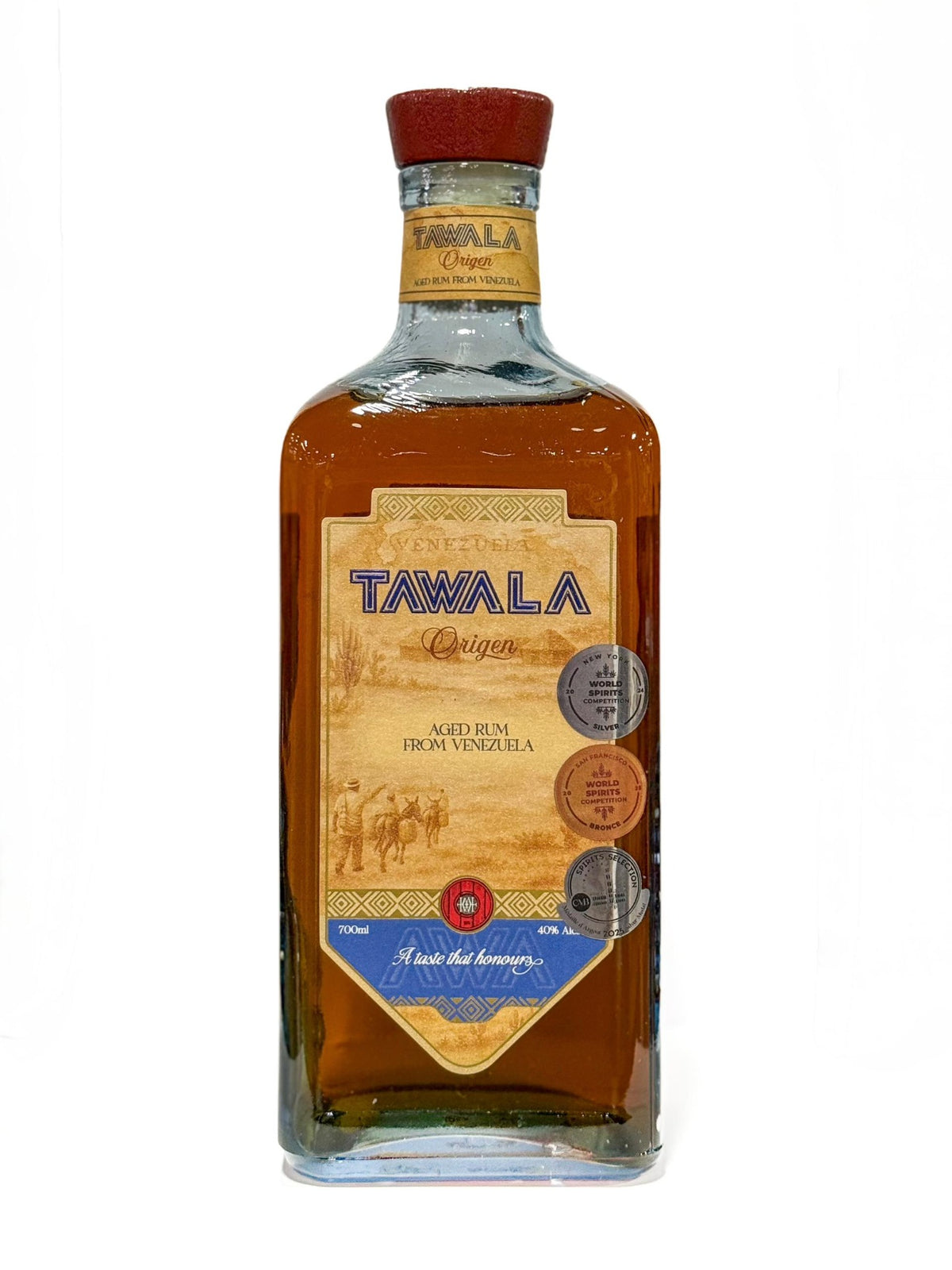 Tawala Origen rom 70 cl, flaske set forfra på hvid baggrund