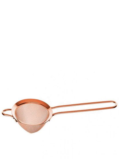 Elegant finmaske-strainer i kobberfinish.