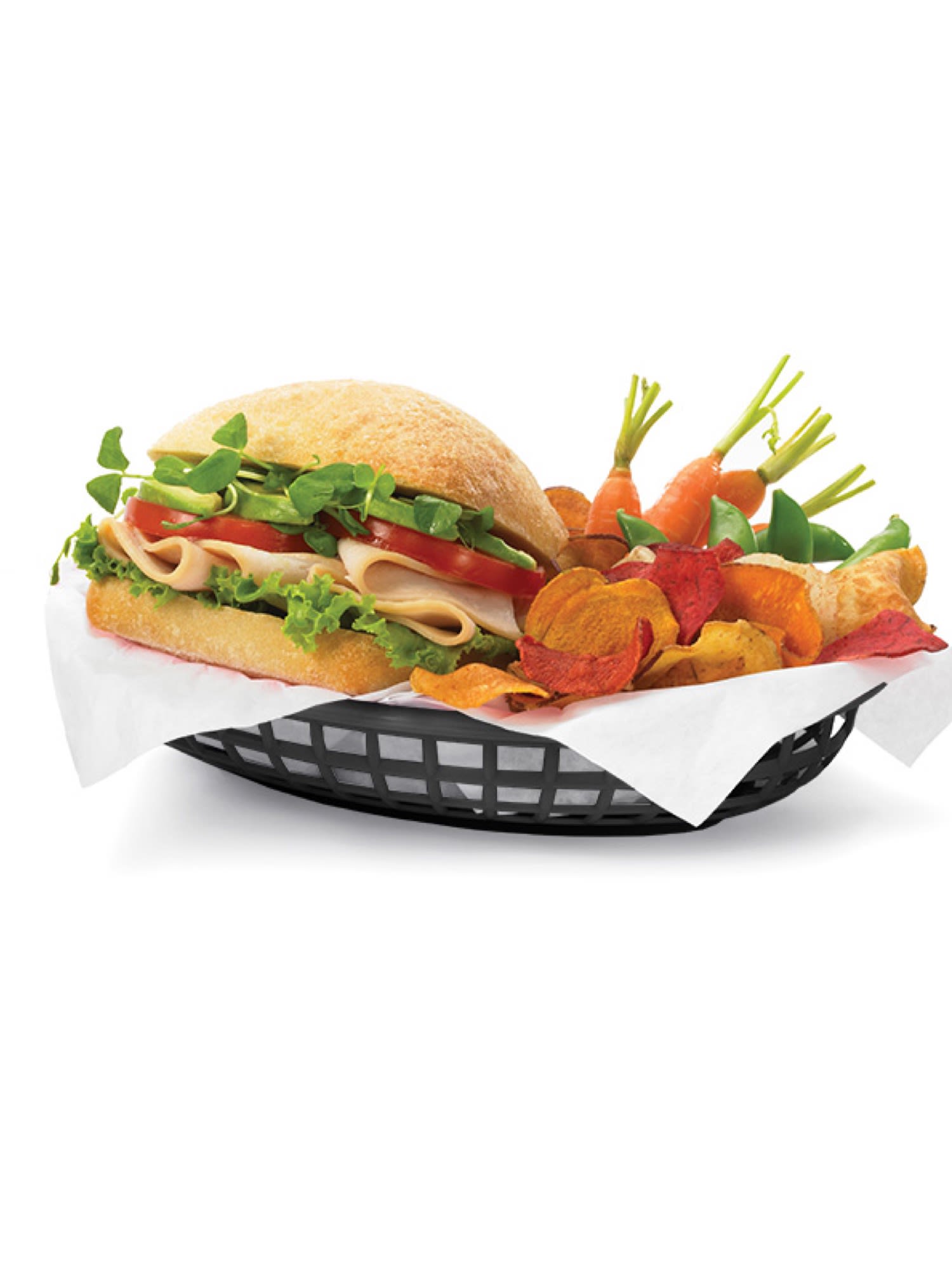 Create a relaxed and inviting atmosphere with these green fast food baskets at your restaurant.