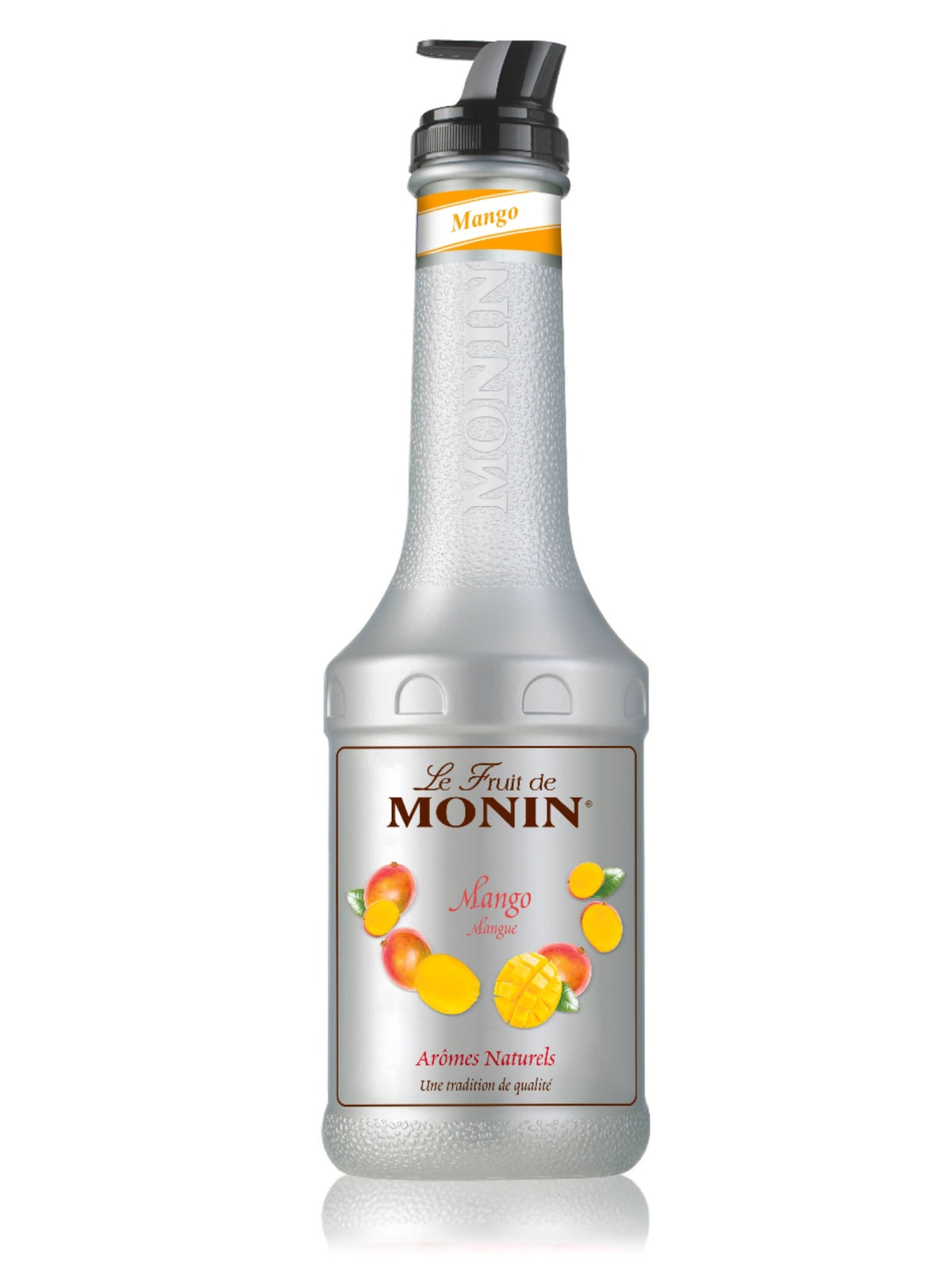 Flaske Monin Mango Puree, perfekt til at tilføje en intens og autentisk mangosmag til dine drikkevarer