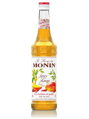 Flaske Monin Spicy Mango sirup, ideel til at tilføje en pikant og eksotisk twist til dine drikkevarer