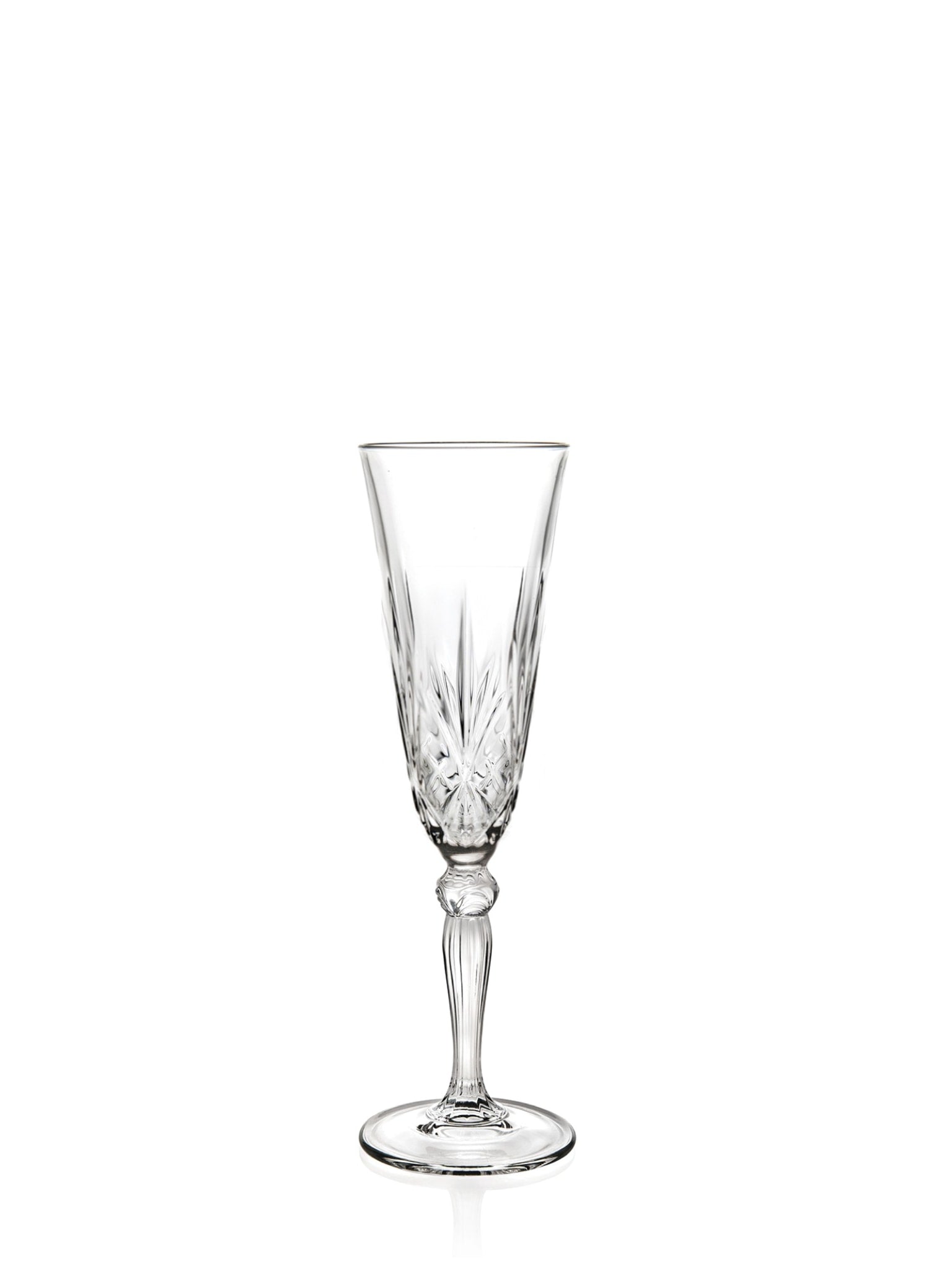 Her er fem alternativer til alt-tekstbeskrivelser på dansk, tysk og engelsk:  Dansk:  RCR Melodia Champagneglas (16 cl) - et elegant og stilfuldt champagneglas til festlige anledninger.